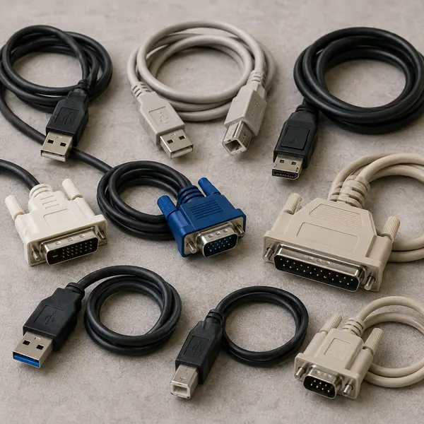 USB-, Monitor-, Drucker- und Computerkabel aus dem Haushalt